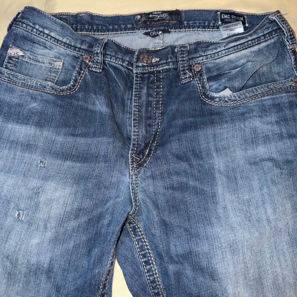 Silver Jeans Co Mens Craig Easy Fit Straight Leg Medium Wash Denim Jeans 36x32